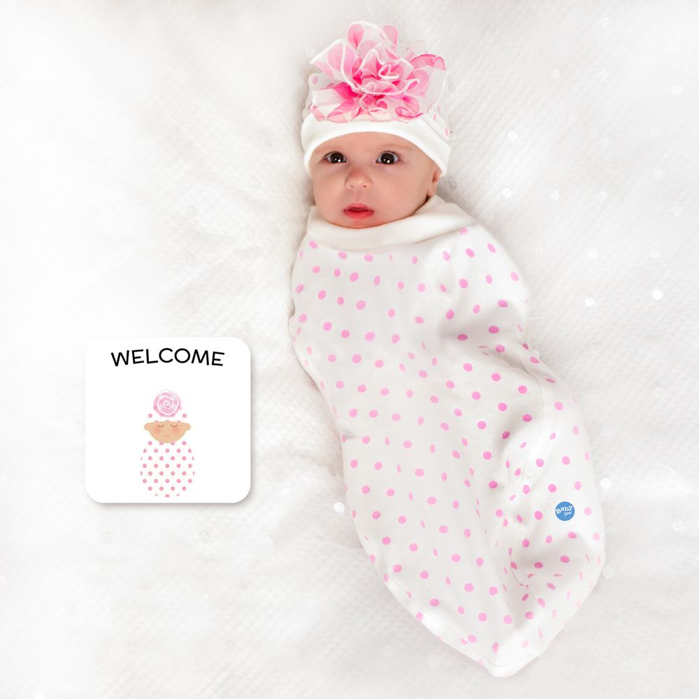 BABYjoe - 美國製純棉手工新生彌月包巾套組-粉粉波卡小淑女-粉色、白色 (適合0-4個月或7公斤以下新生寶寶)-150g