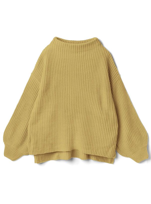 日本 GRL - 優雅酒瓶領澎澎袖針織毛衣-咖啡 (F)