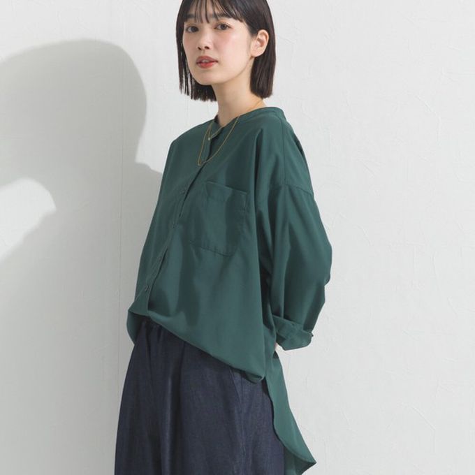 日本 OMNES - 柔滑科技棉 小立領長袖襯衫-芥末黃