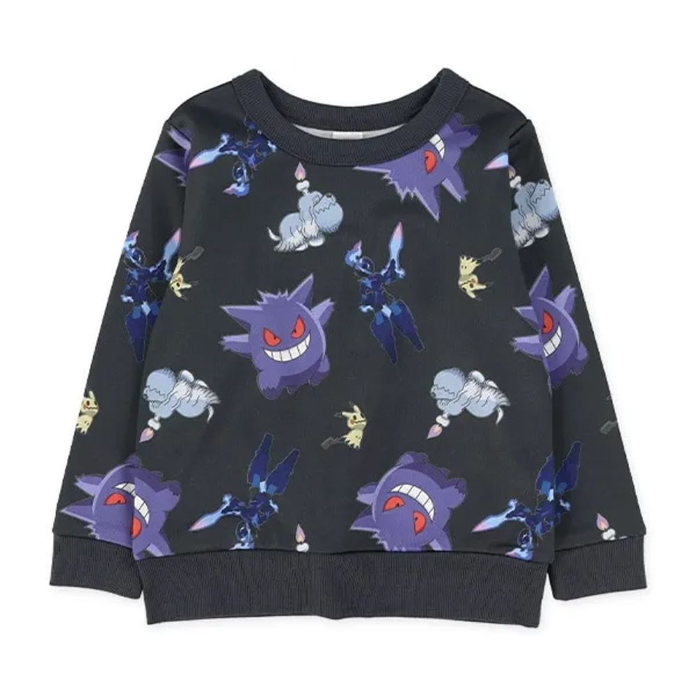 限量聯名 裏起毛保暖長袖上衣-卡通人物寶可夢-灰黑