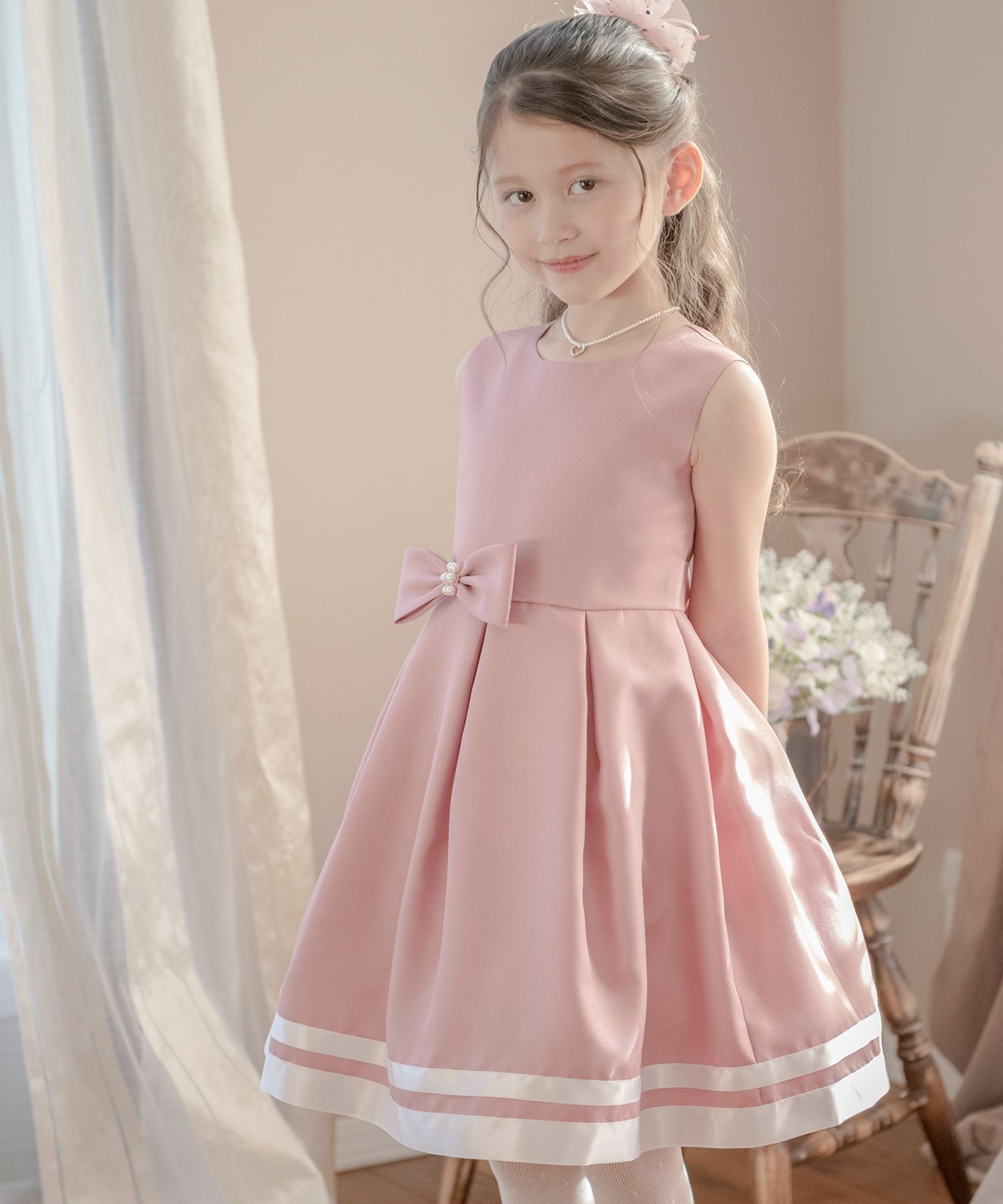 日本 Catherine Cottage - 珍珠蝴蝶結簡約法式洋裝/小禮服-粉紅