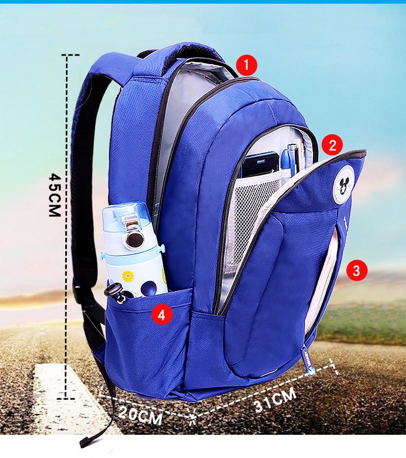 大容量多隔層輕量書包-卡通人物米奇-黑色 (建議身高130-150cm)