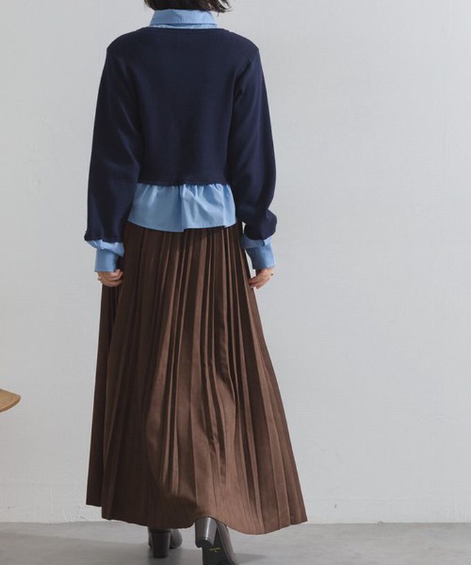 日本 ELENCARE DUE - 俐落低調麂皮百褶長裙-象牙米