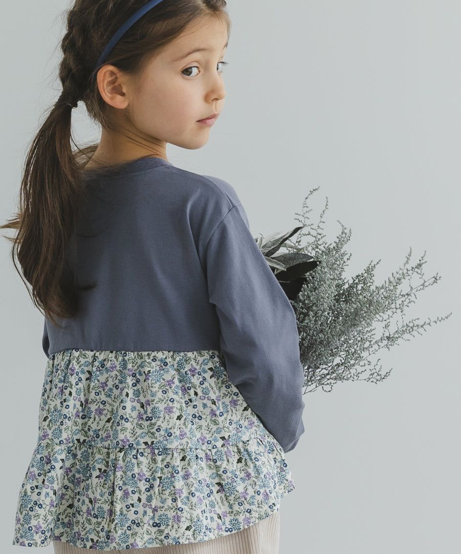 日本 PAIRMANON - 蛋糕層次拼接薄長袖上衣-春櫻燦爛-粉