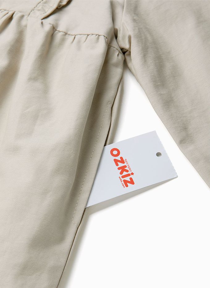 韓國 OZKIZ - 氣質裝飾腰帶長版風衣外套-卡其