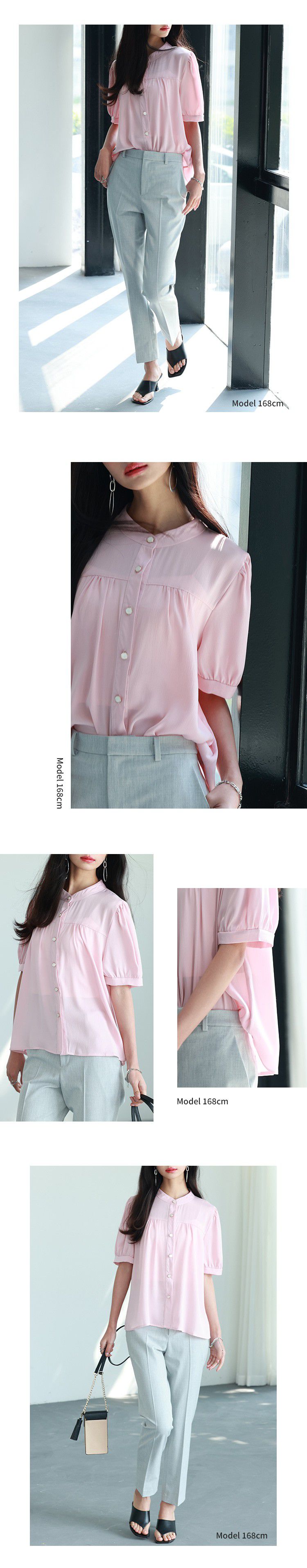 日本女裝代購 - 甜美細摺輕薄五分袖襯衫-米白