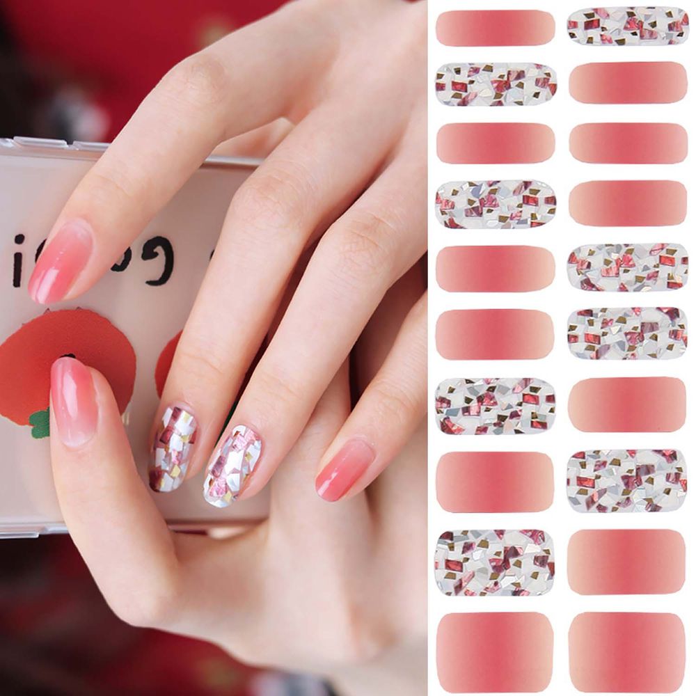 韓國 Glossy Blossom - 美甲貼-紅粉玻璃-一張20貼+美甲貼磨甲棒