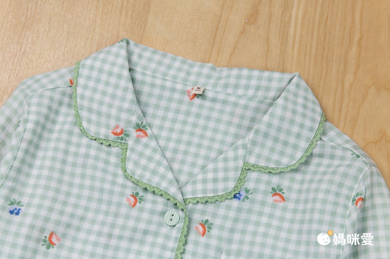 雙層棉紗布長袖家居睡衣套裝-小花綠格