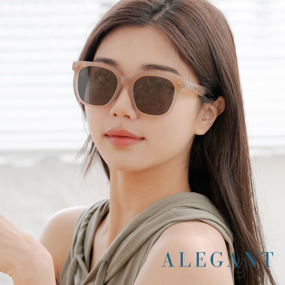 ALEGANT - 韓系時尚水橡茶黑線條感方框TR90偏光墨鏡│UV400太陽眼鏡