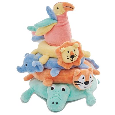 英國 JoJo Maman BeBe - 安撫玩偶_布玩系列-彩虹動物疊疊樂