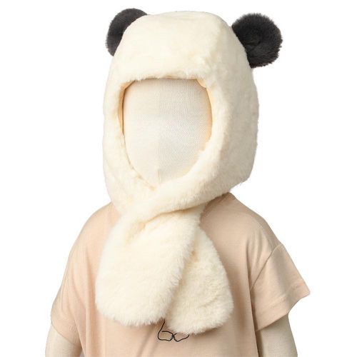 動物造型連帽圍巾-仿毛-米白色 (48~50cm)