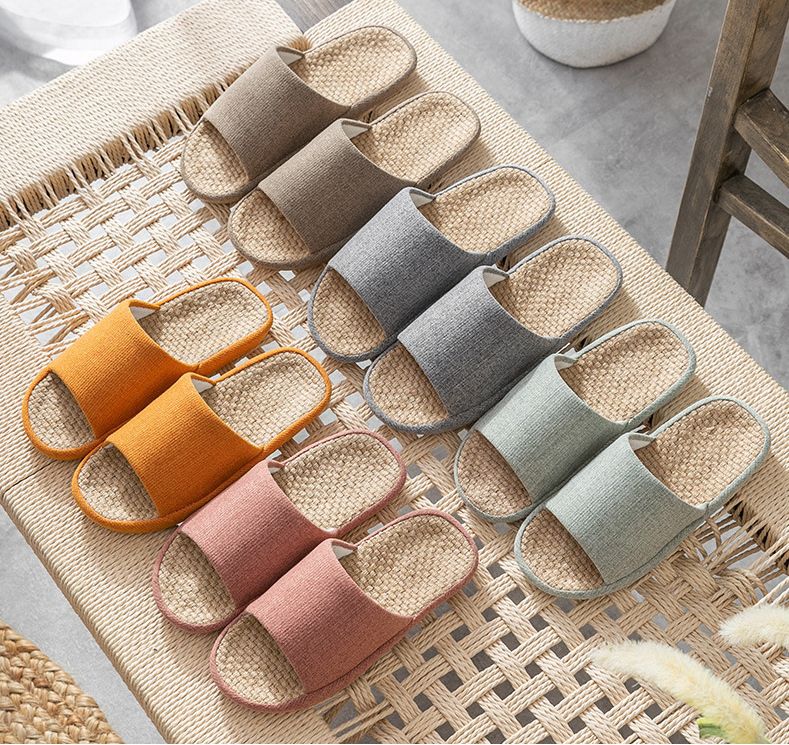 亞麻室內拖鞋-厚底-藍綠色