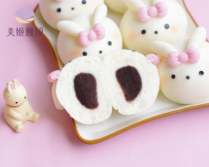 美姬饅頭 - 蝴蝶結兔兔鮮乳造型紅豆包-45g*6顆