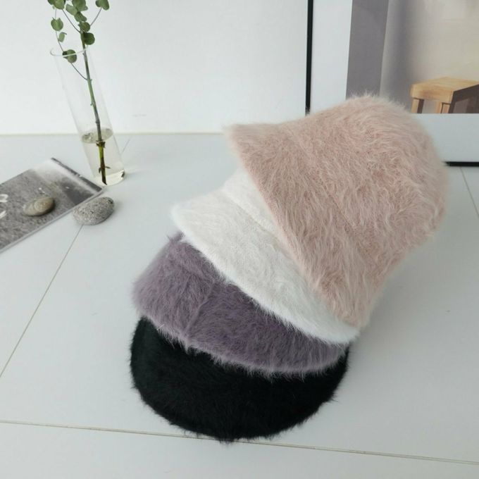 韓國配件連線 - 冬日保暖毛絨鐘型帽-白 (FREE)