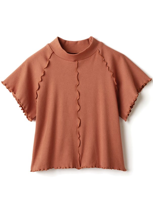 日本 GRL - 微立領木耳邊短袖上衣-橘