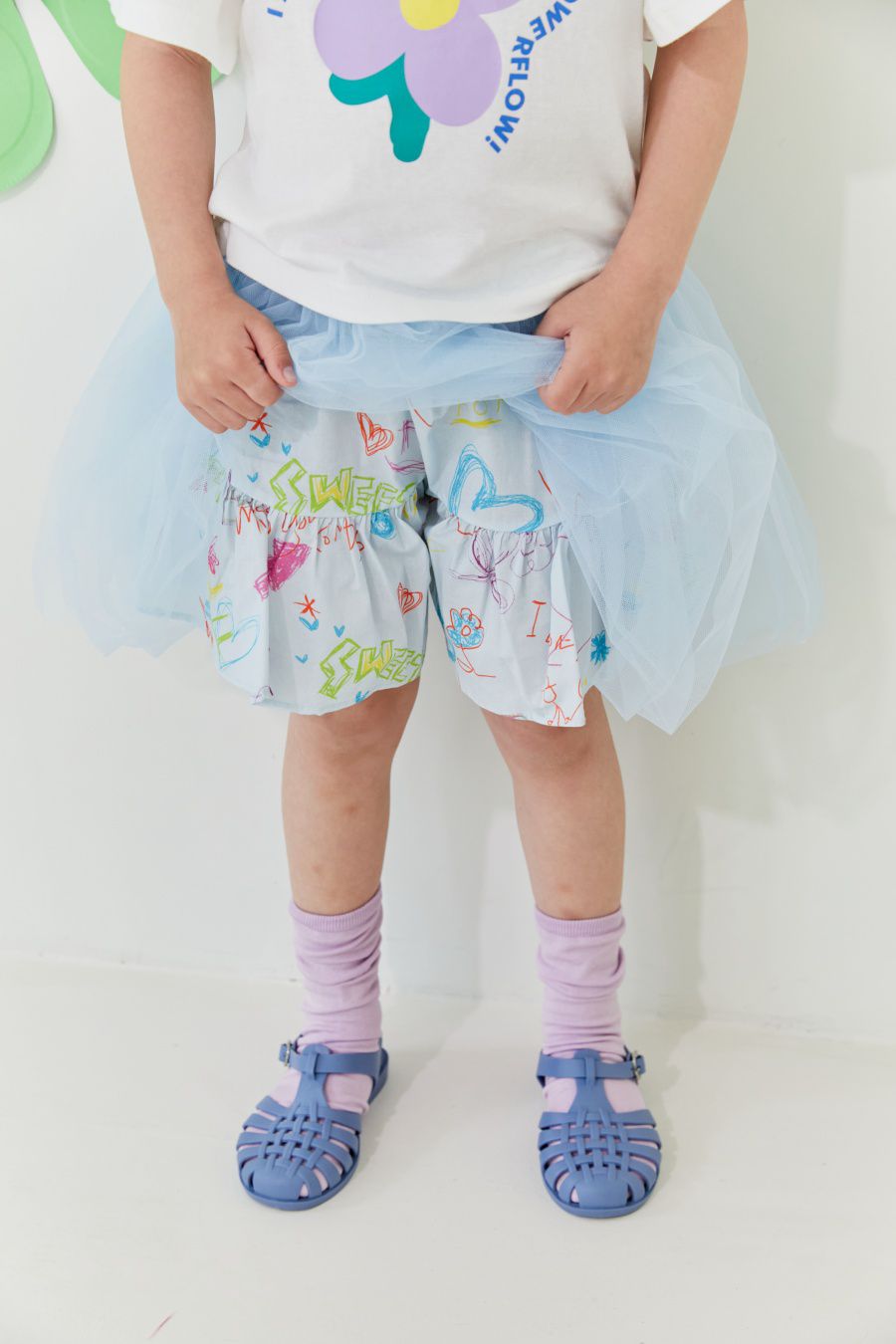 韓國 MINIATURE - 浪漫花彩蕾絲蓬澎裙-奶油白