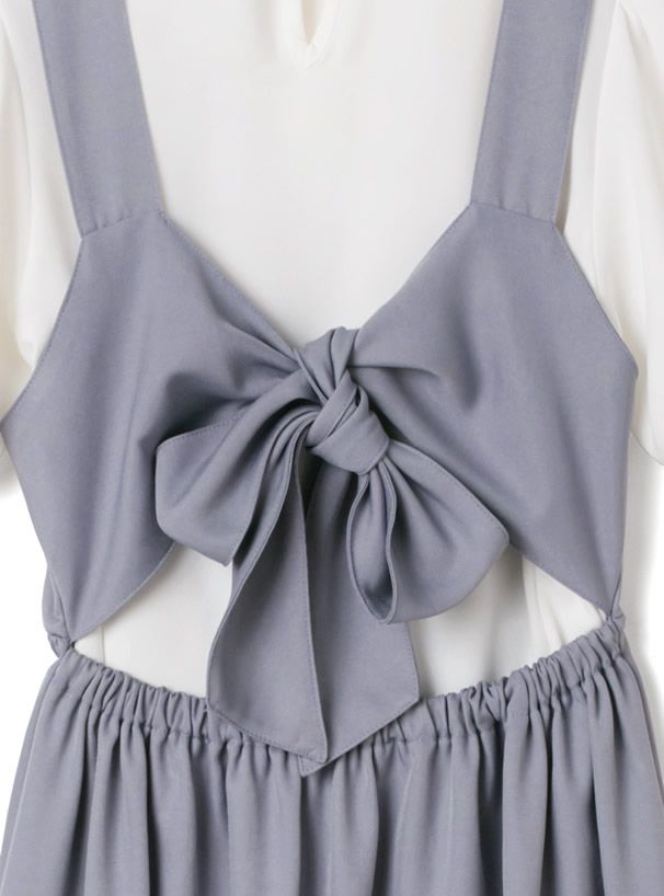 日本 GRL - 美背後綁帶蝴蝶結吊帶裙x五分袖上衣套裝-天空藍