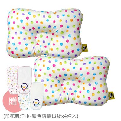 PUKU 藍色企鵝 - Breeze 透氣雲朵枕/護頭枕-2 入組-筆刷點點x2-買贈印花吸汗巾-顏色隨機出貨x4條入