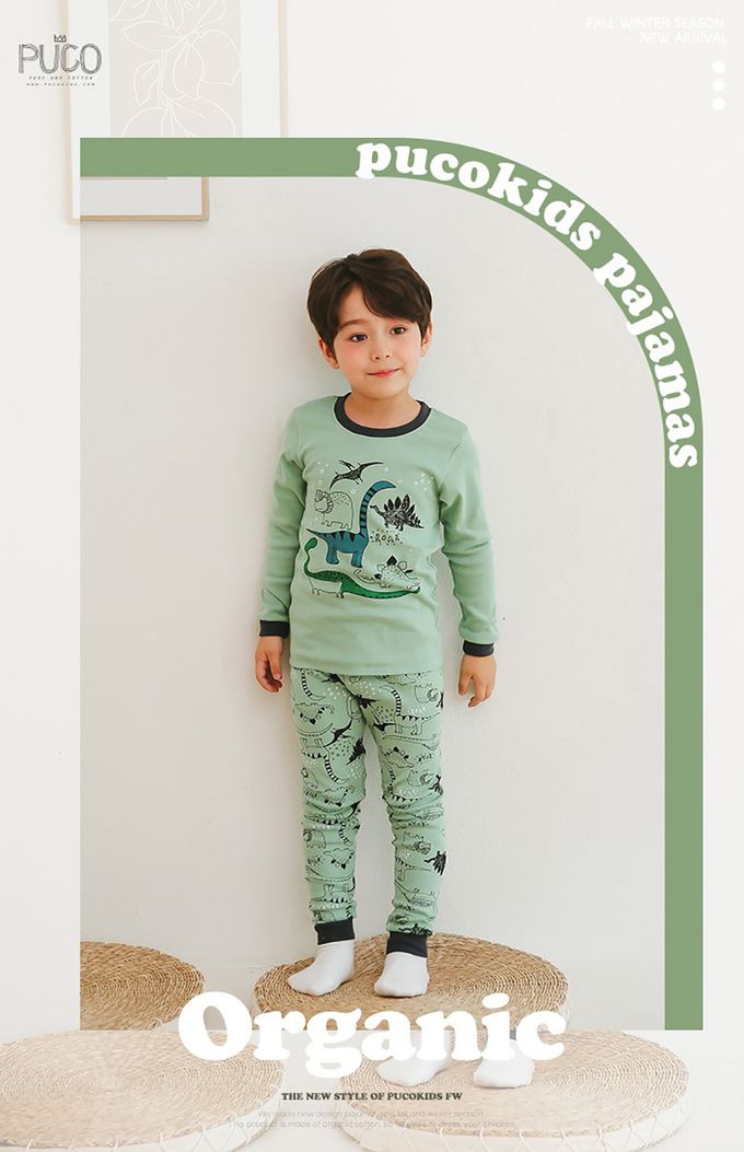 正韓 Puco - 超優質嬰幼兒/兒童長袖100% 有機純棉家居服/睡衣-恐龍塗鴉