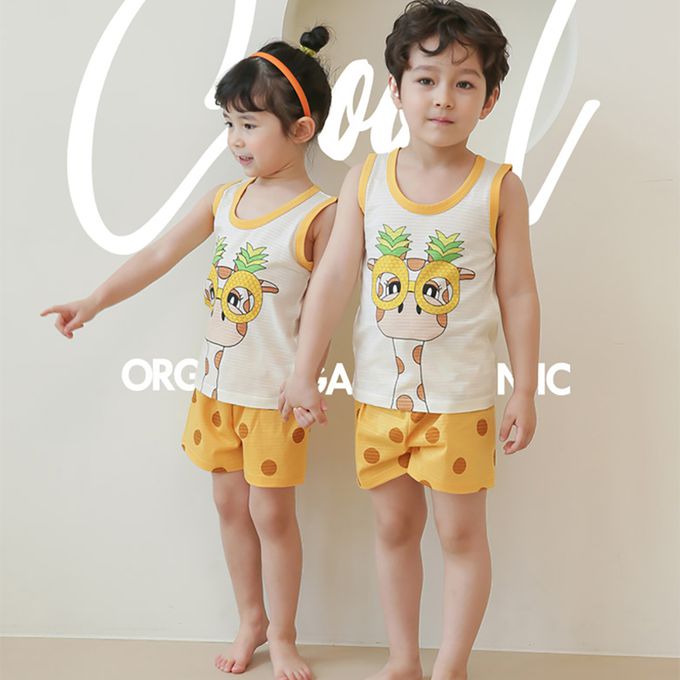 正韓 Puco - 超優質嬰幼兒/兒童無袖100% 有機棉家居服/睡衣-我愛長頸鹿