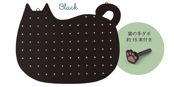 日本 DECOLE - 貓咪造型置物版/佈告欄(附15根木圖釘)-黑色 (32.5x22x25cm)