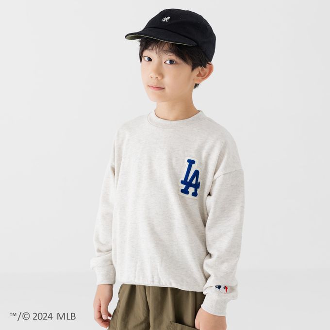 日本 Chil2 - MLB聯名 運動風裏毛長袖上衣-洛杉磯道奇-燕麥灰