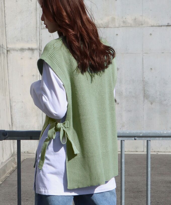 日本 BLUE EAST - 柔軟文藝綁帶針織背心-可可