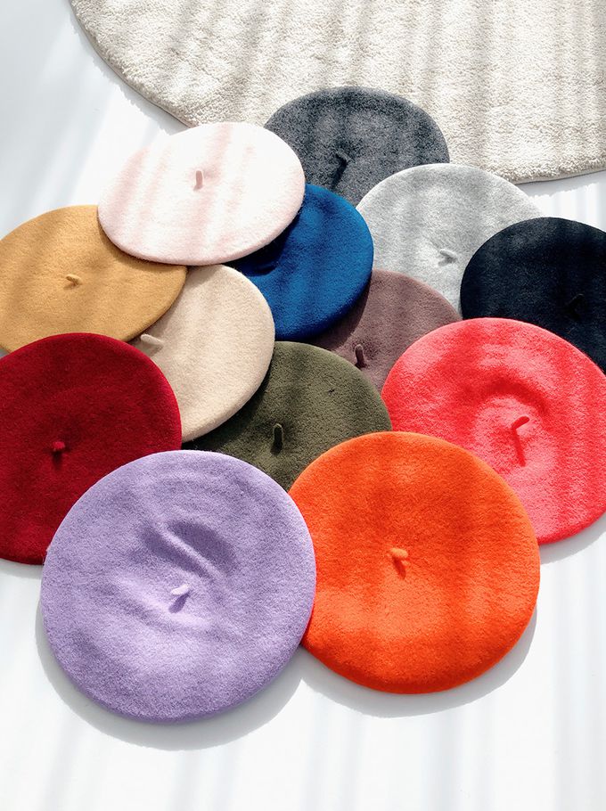 韓國 Soo&Soo - 法式風羊毛貝雷帽-灰 (直徑28cm，高7cm, 頭圍56cm)