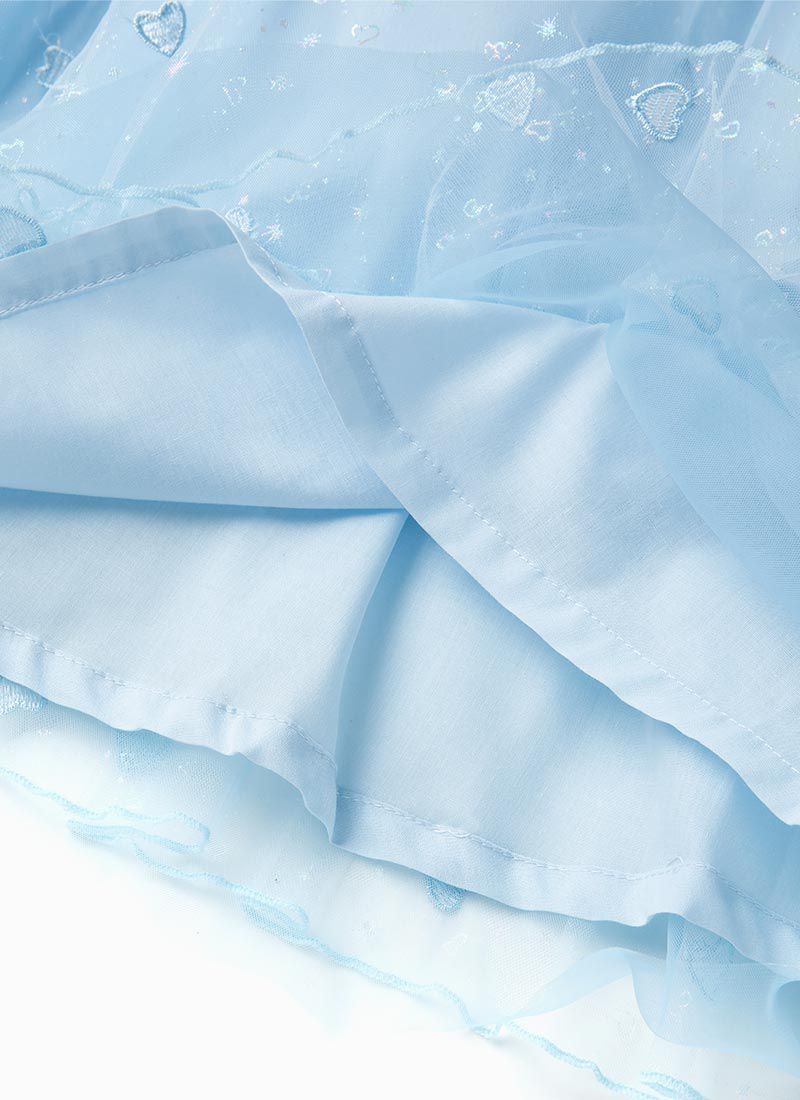 韓國 OZKIZ - 閃亮愛心網紗細肩帶背心洋裝-天空藍