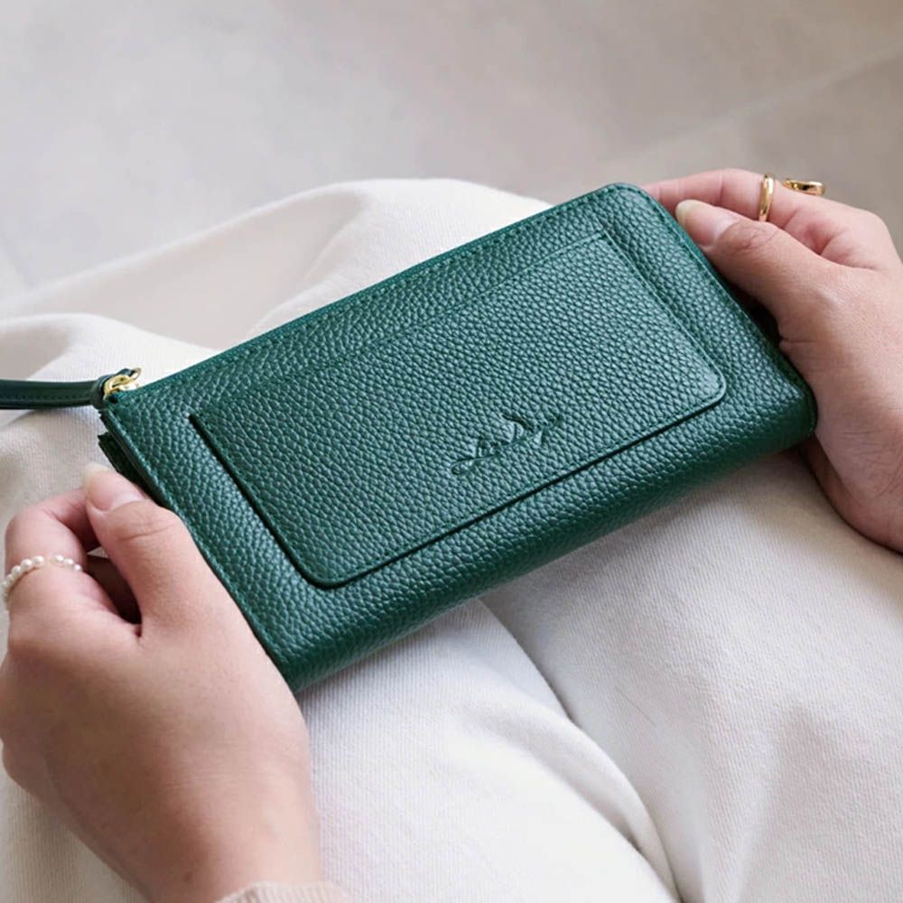 極輕巧-3cm薄型雅緻真皮長夾-濃綠 (17.3x9.2cm)