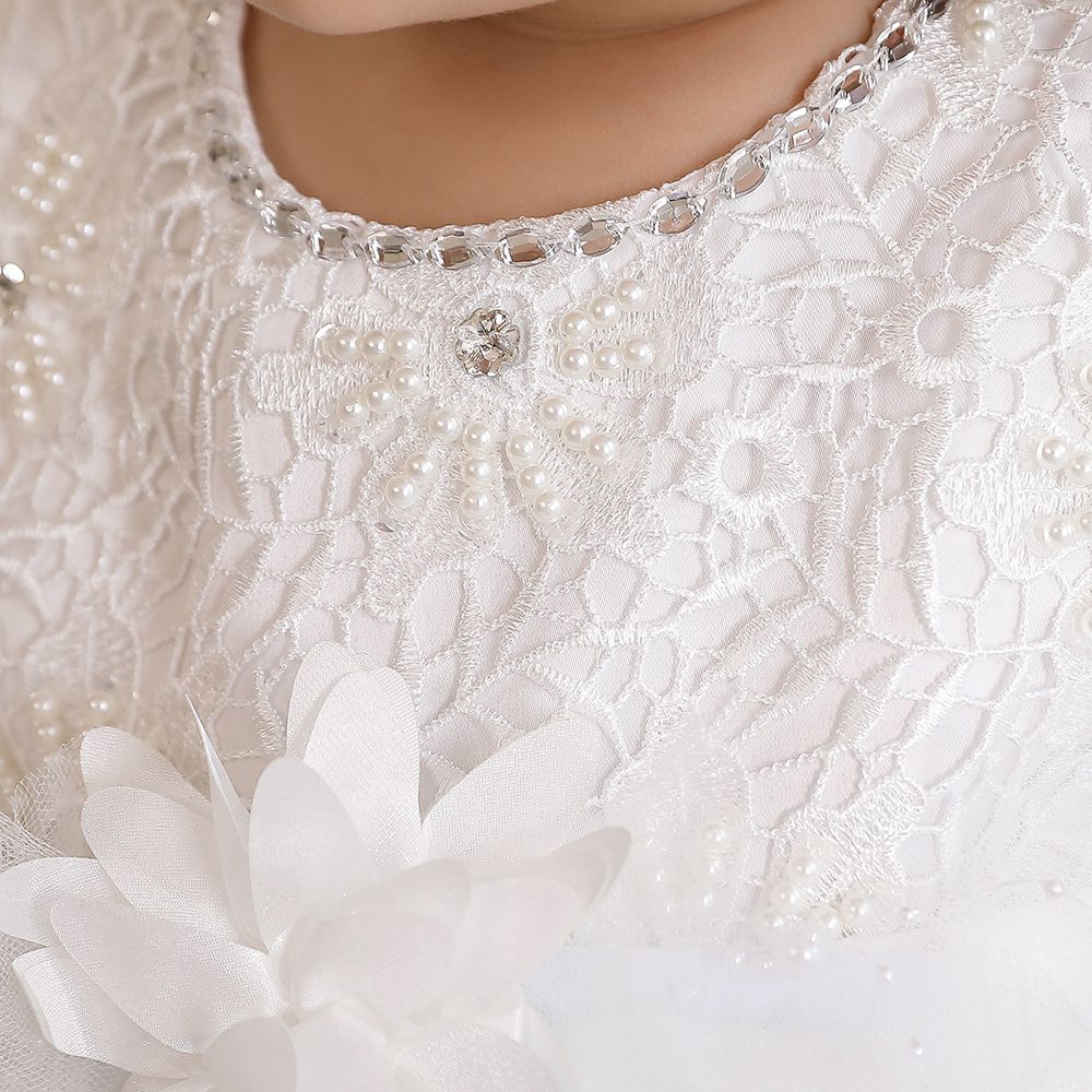 蕾絲網紗圓領無袖公主裙-立體花花-粉色