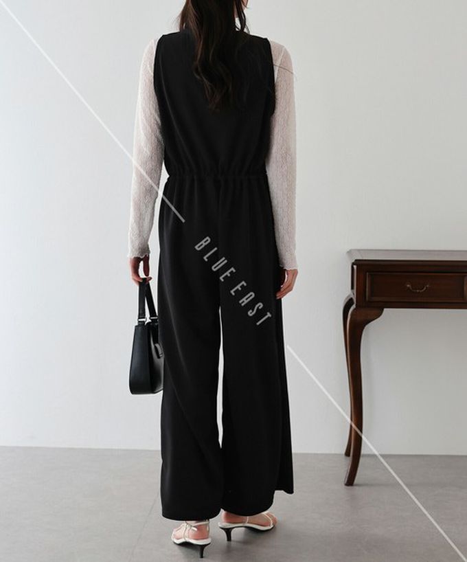 日本 BLUE EAST - 韓國製 簡潔迷人V領無袖連身褲-海軍藍