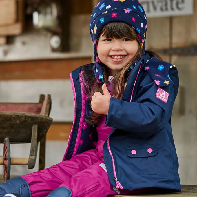 英國 JoJo Maman BeBe - 四合一多功能防水保暖連帽外套-藍雪花