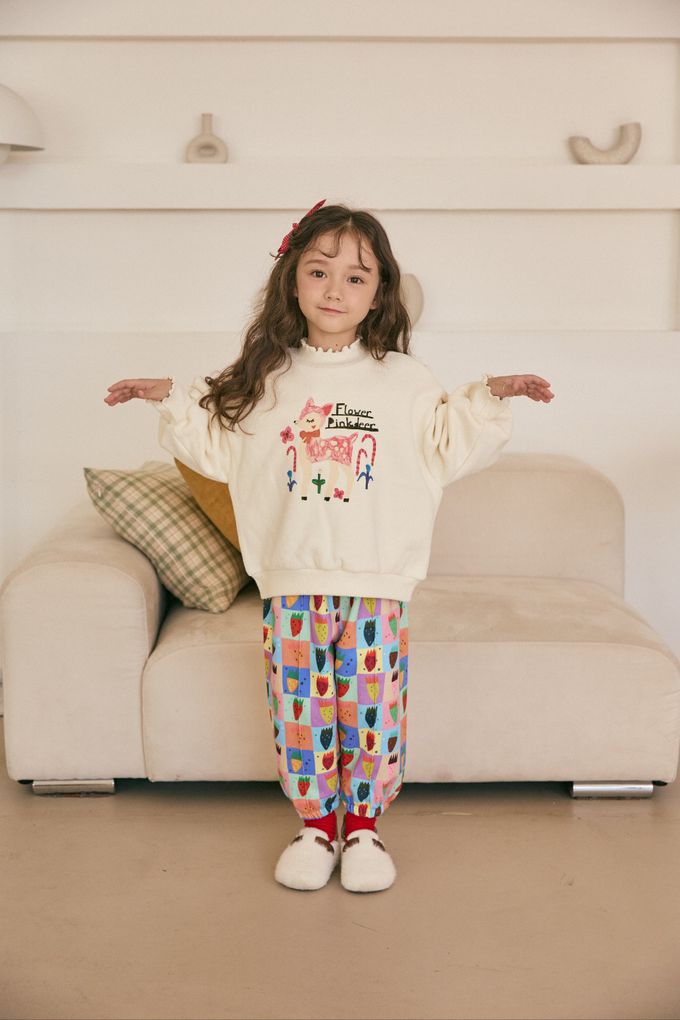 韓國 Mimico - (內磨毛)斑比印澎澎袖大學T-粉