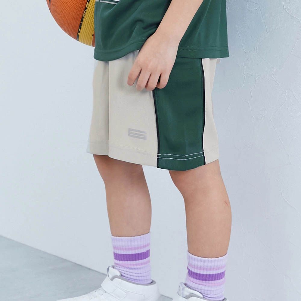 速乾網眼撞色系涼爽短褲-淺灰x綠