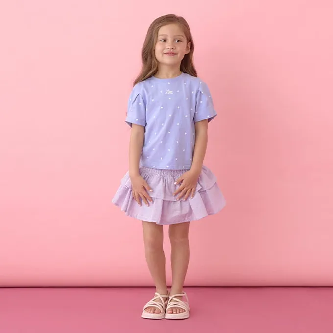 日本 Lycee mine - 純棉滿版印花打褶泡泡袖上衣-愛心-藍紫