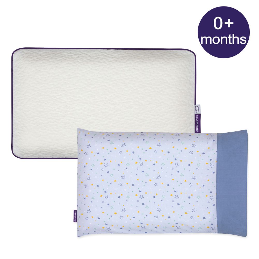 ClevaMama - 防扁頭推車枕+枕套 0個月以上適用(超值優惠組)-星星藍色