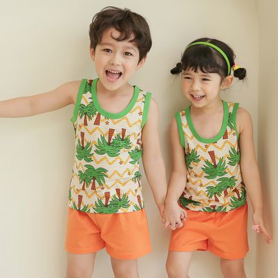 正韓 Puco - 超優質嬰幼兒/兒童無袖100% 有機棉家居服/睡衣-度假椰子林