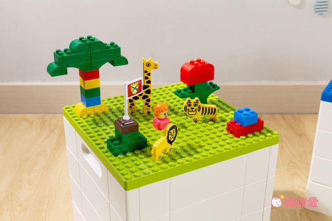 日本霜山 - 樂高可疊式積木玩具摺疊收納箱-綠蓋-25L-送台製OK牌積木(1kg)