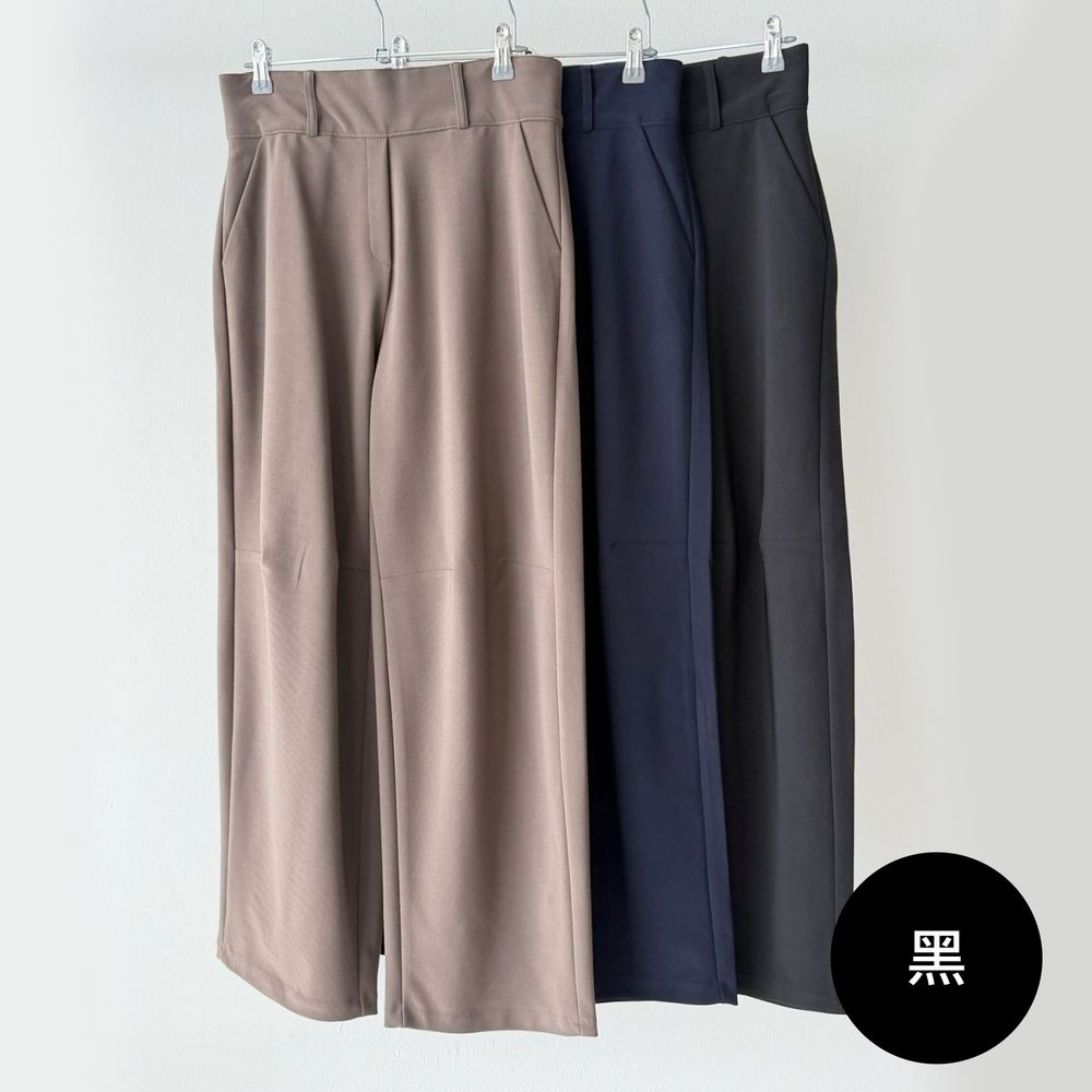 VETICA 韓製顯瘦小腹收收拼接感彎刀褲/錐形褲-黑