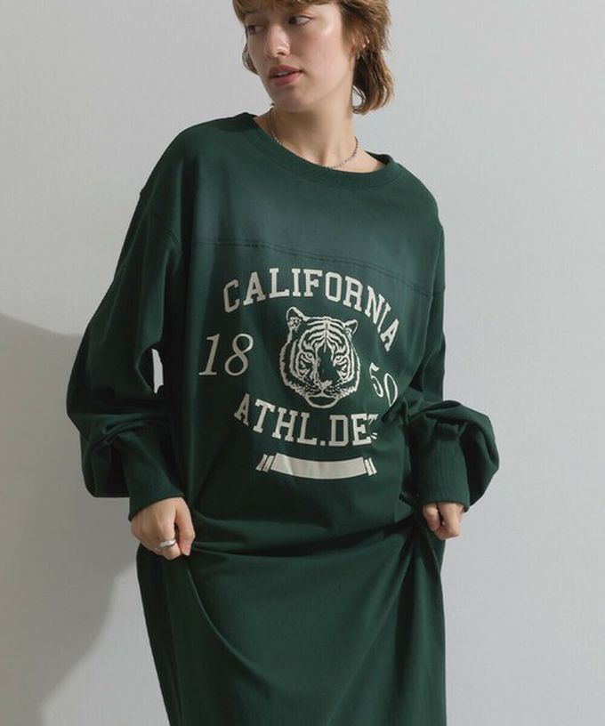 日本 Lupilien - 帥氣老虎印花側開叉長袖洋裝-灰棕