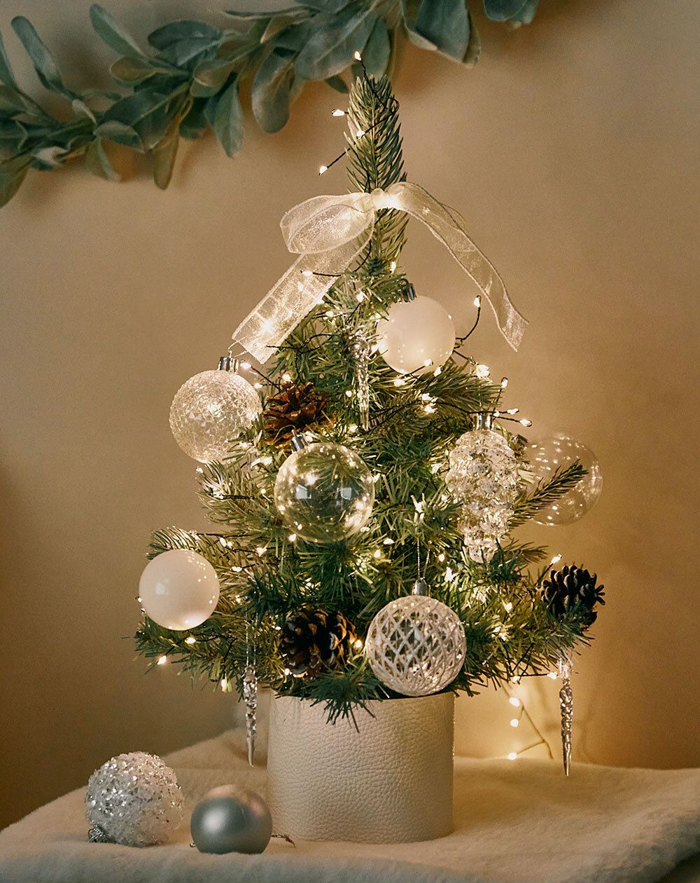 韓國 Bebe Deco - DIY迷你聖誕樹/聖誕樹燈飾組-銀白童話 (30X45cm)