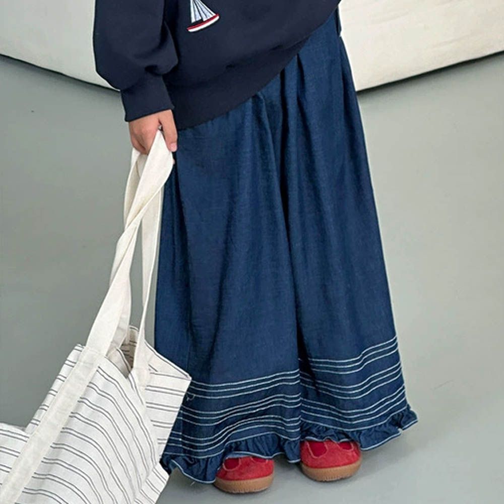 涼感呼吸天絲牛仔寬褲-深藍