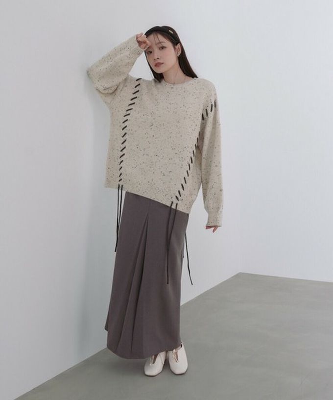 日本 Bab - 可可碎片感率性縫線針織上衣-卡其