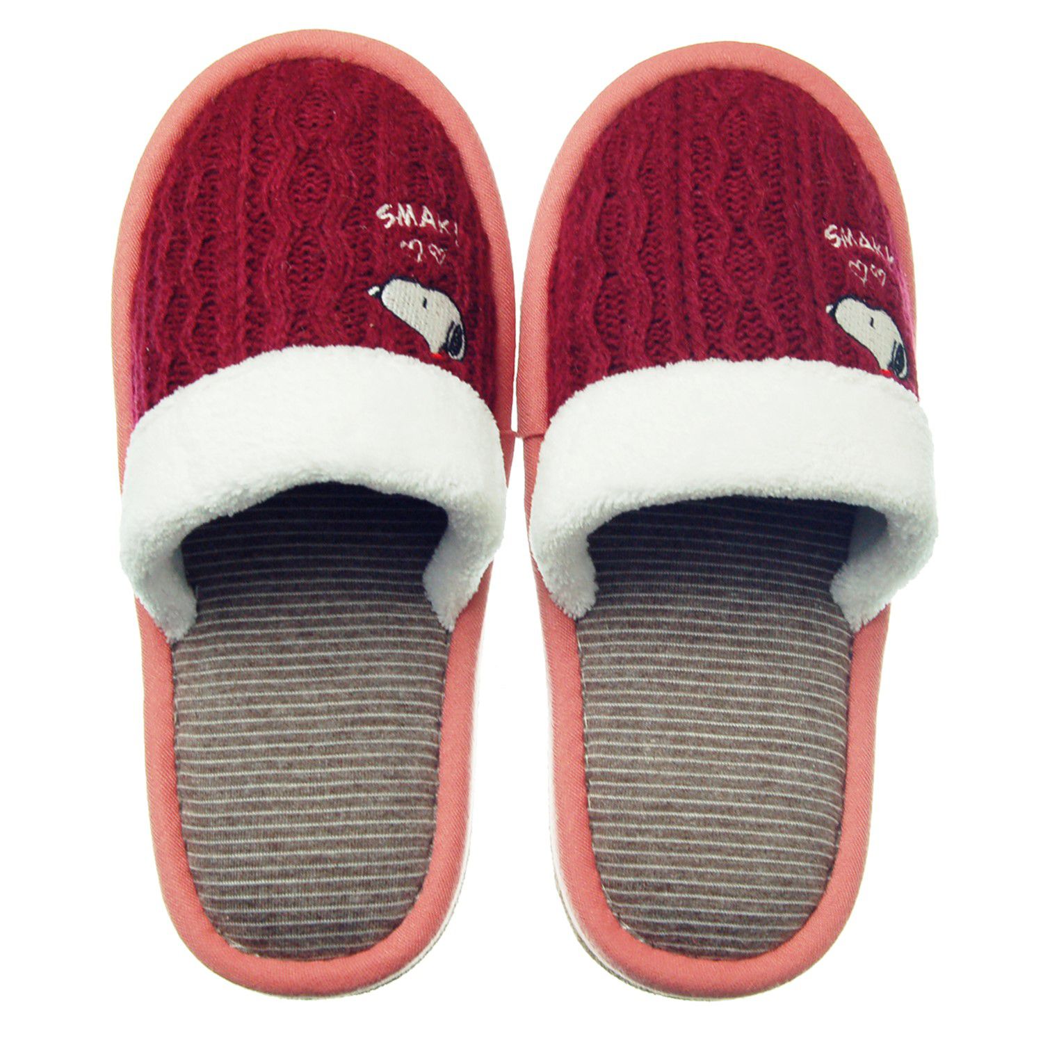 日本千趣會 - 史努比 針織拼接室內拖-紅 (22-24cm)