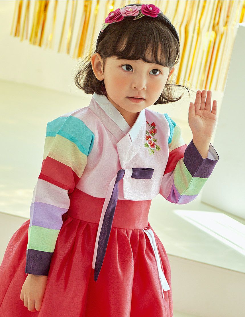 韓國 yedam - 女寶韓服-淺粉X紅-不含頭飾