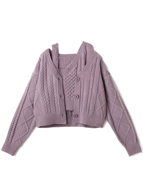 日本 GRL - 不對稱剪裁針織背心+短版外套兩件組-紫