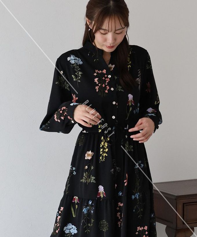 日本 BLUE EAST - [人氣款]簡約抽繩收腰長袖洋裝-撞色袖-黑 (一般長)