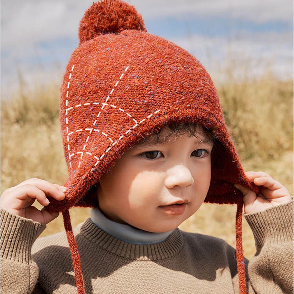 kocotree - 羊毛護耳保暖帽 成人款-紅色 (紅色)