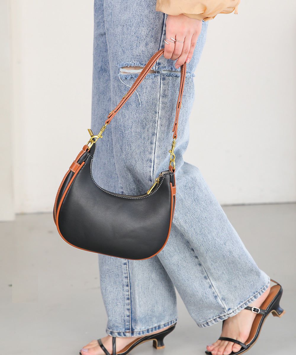 日本 Bab - 時尚皮革滾邊腋下包-黑